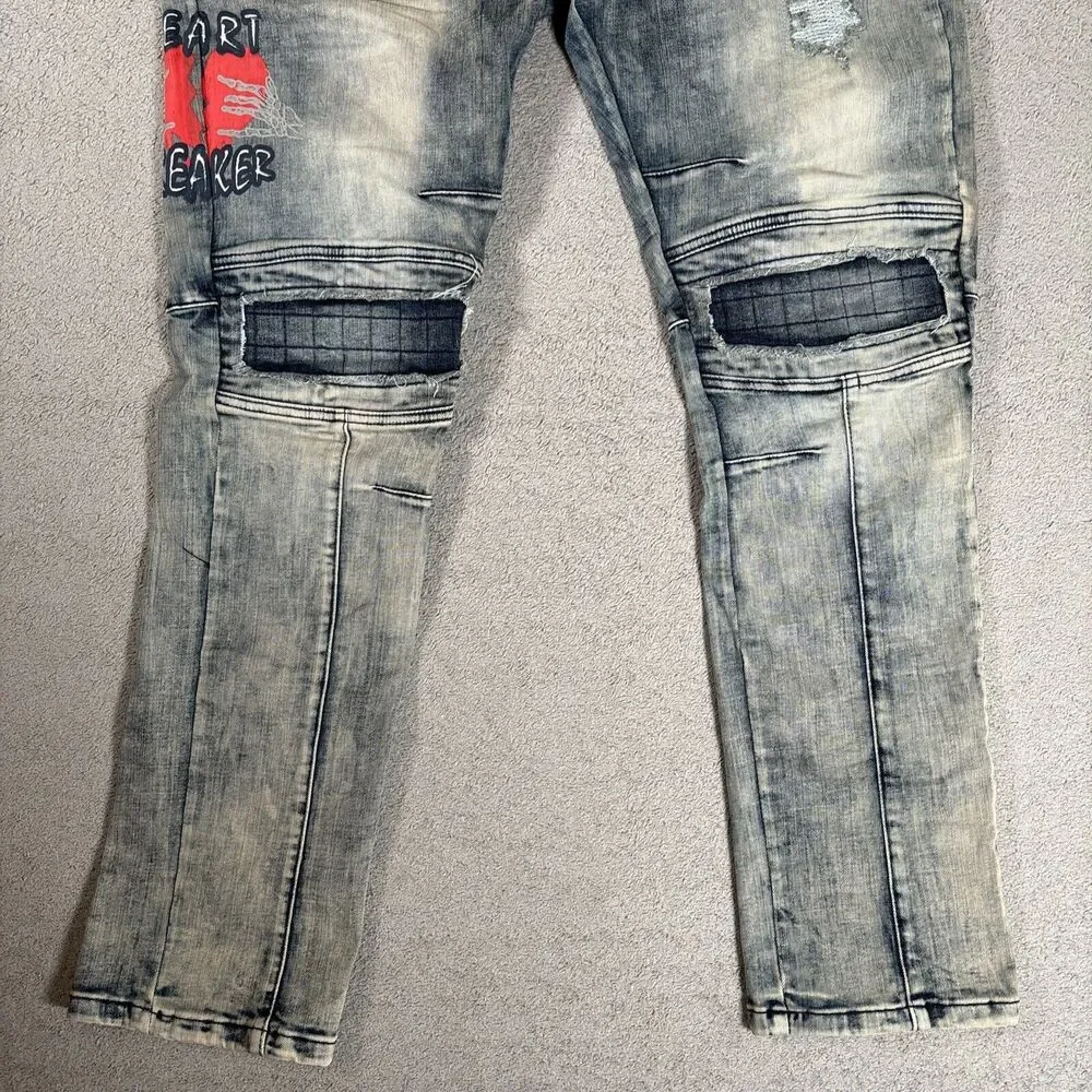 Decibel Jeans Mens 38x30 Denim Acid Wash Distressed Rip Paint Splatter Graffiti